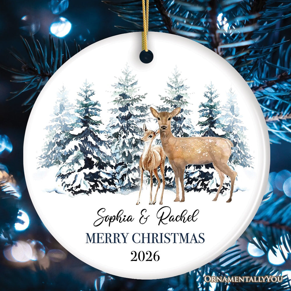 Watercolor Family Deer Christmas Personalized Ornament