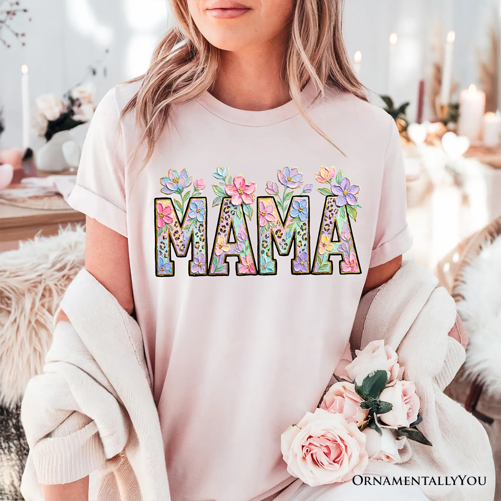 Wildflower Mama Floral Printed Faux Oil Paint T-Shirt, Mother's Day Tee