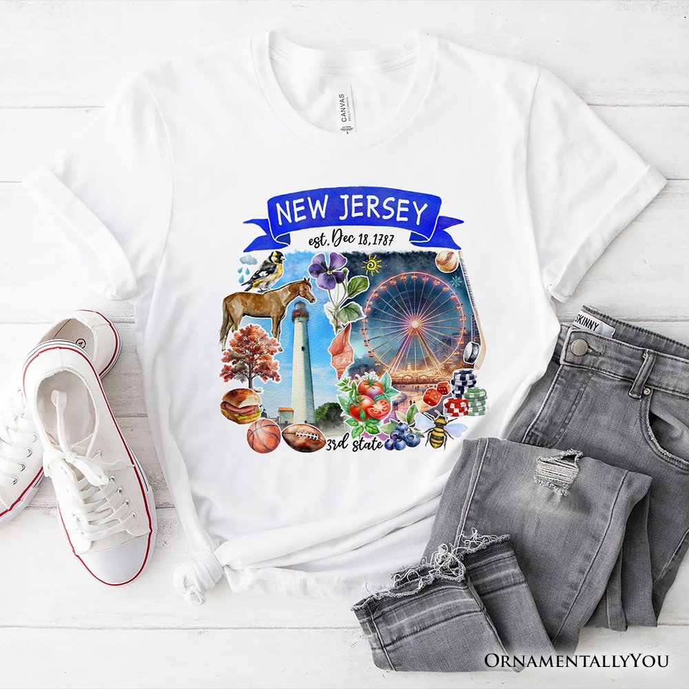 Artistic New Jersey State Themes and Landmarks T-Shirt, Tee for History and Travel Lovers