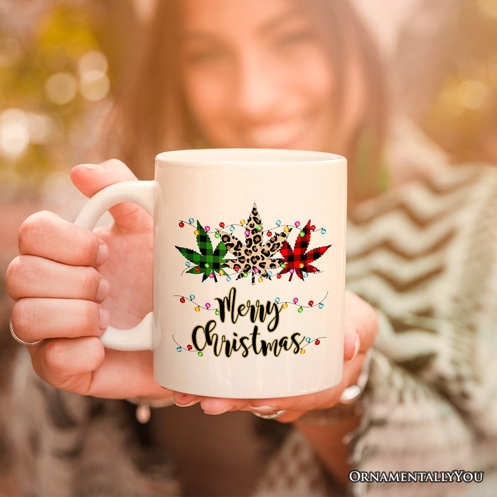 Personalized Mug Marijuanna Buffalo Plaid Christmas Cannabis Gift