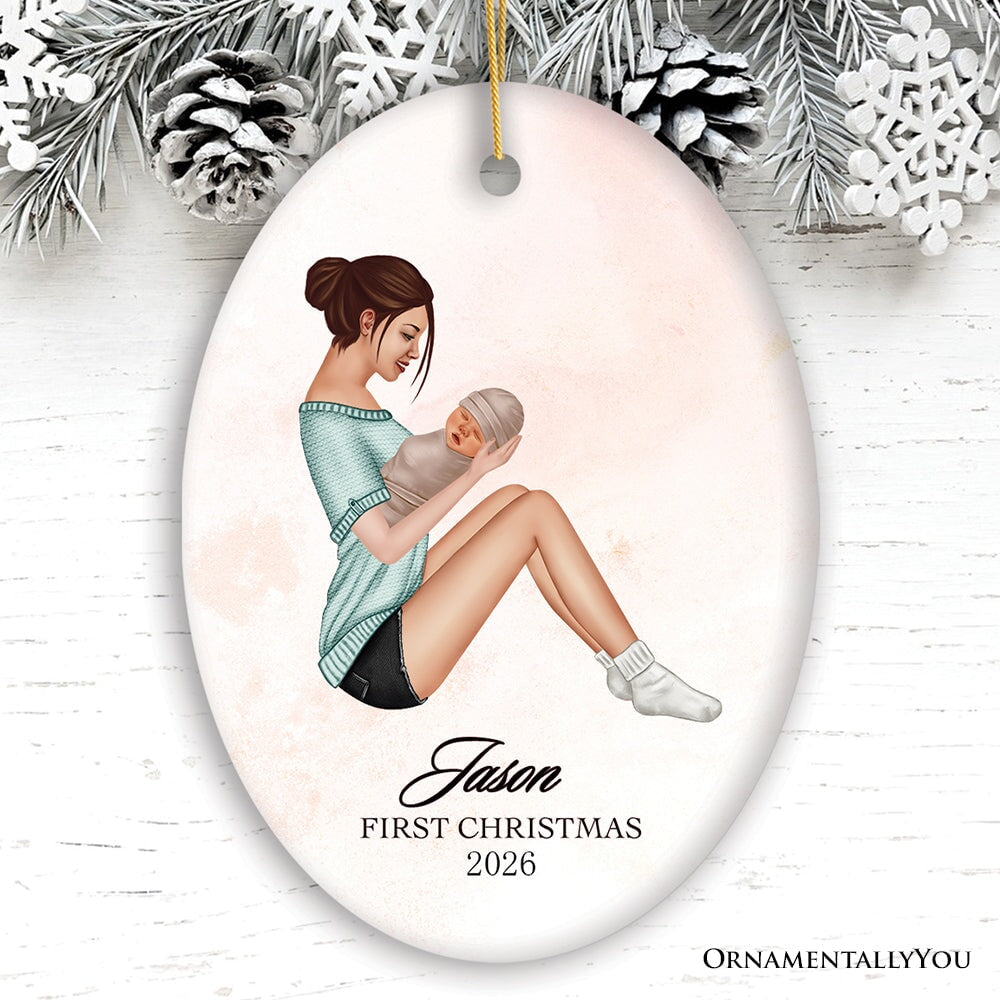 Mother and Newborn Baby Personalized First Christmas Ornament