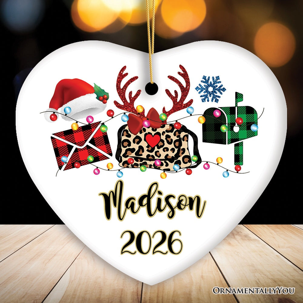 Personalized Postal Worker Buffalo Plaid Leopard Merry Christmas Ornament Gift