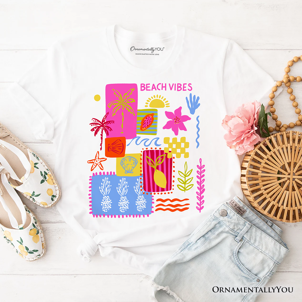 Beach Vibes Patchwork Summer T-Shirt, Preppy Beach Aesthetic Tee