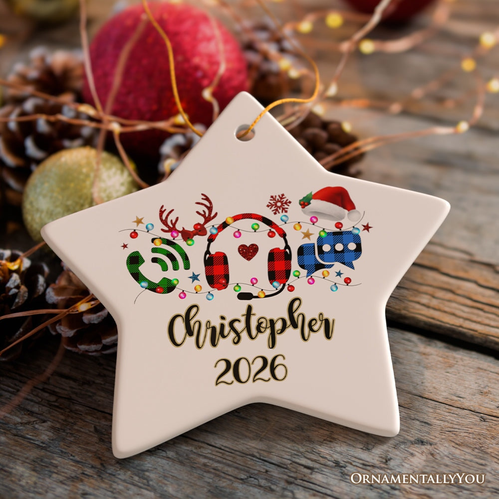Personalized Customer Service Representative Buffalo Plaid Leopard Merry Christmas Ornament Gift