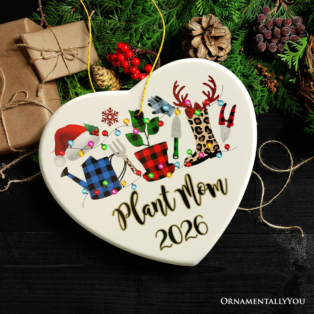 Personalized Plant Lover Gift Buffalo Plaid Leopard Merry Christmas Ornament, Botanical Gift