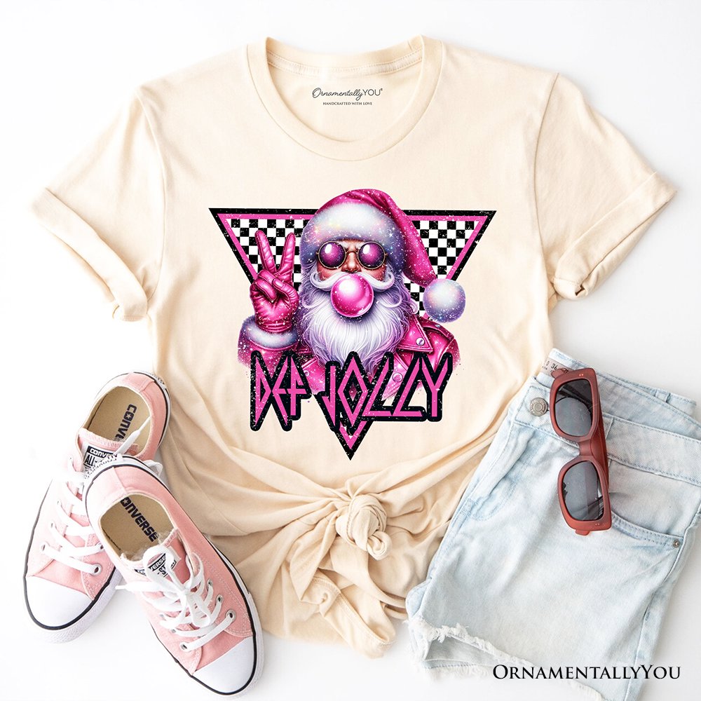 Pink Santa Blowing Bubblegum T‑Shirt, Def Jolly Coquette Retro Christmas Tee