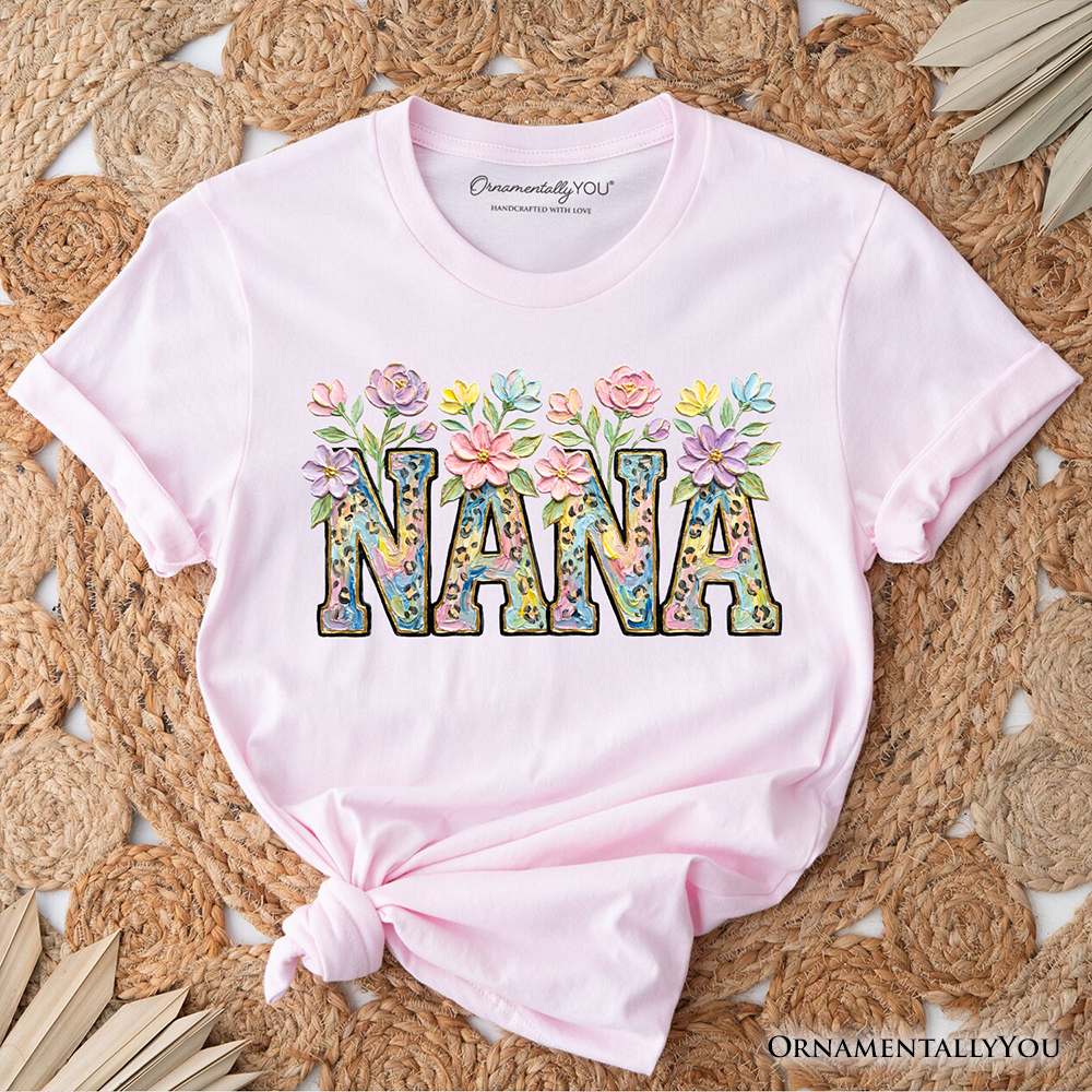 Wildflower Nana Floral Printed Faux Oil Paint T-Shirt, Mother's Day Grandmother Tee
