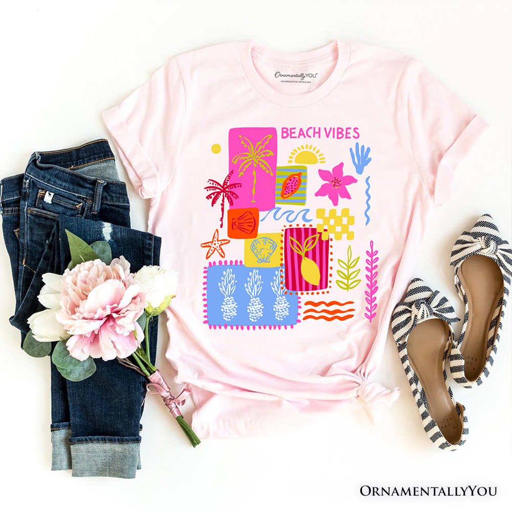 Beach Vibes Patchwork Summer T-Shirt, Preppy Beach Aesthetic Tee