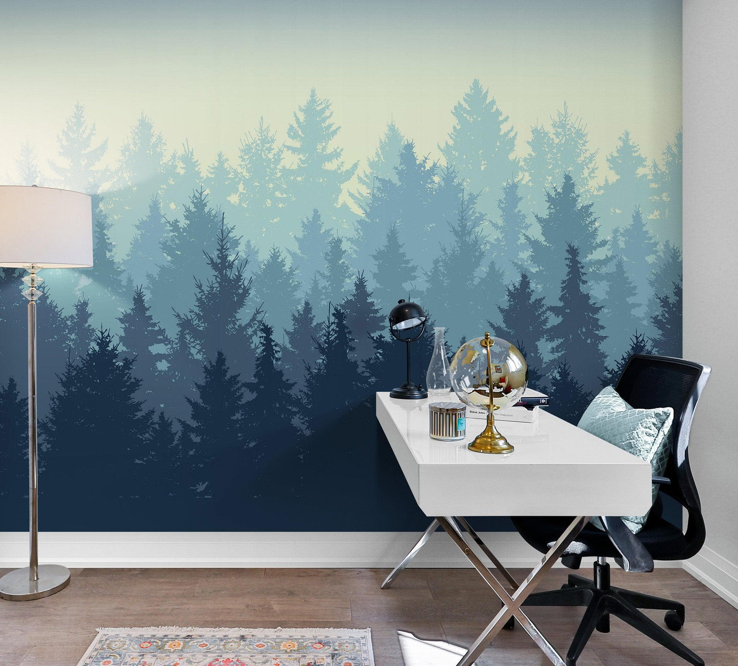 Misty Forest Wallpaper. Blue Pastel Color Mural #6772