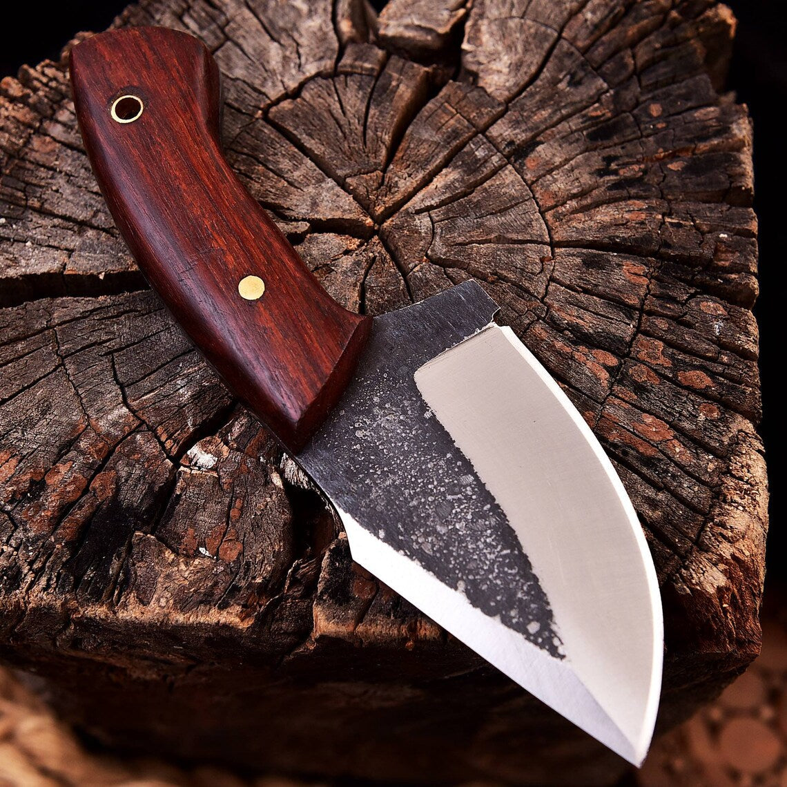 Custom Handmade EDC Skinning Knife with Full Tang Forged 1095 High Carbon Steel Blade and Rosewood Handle - 7 Inches