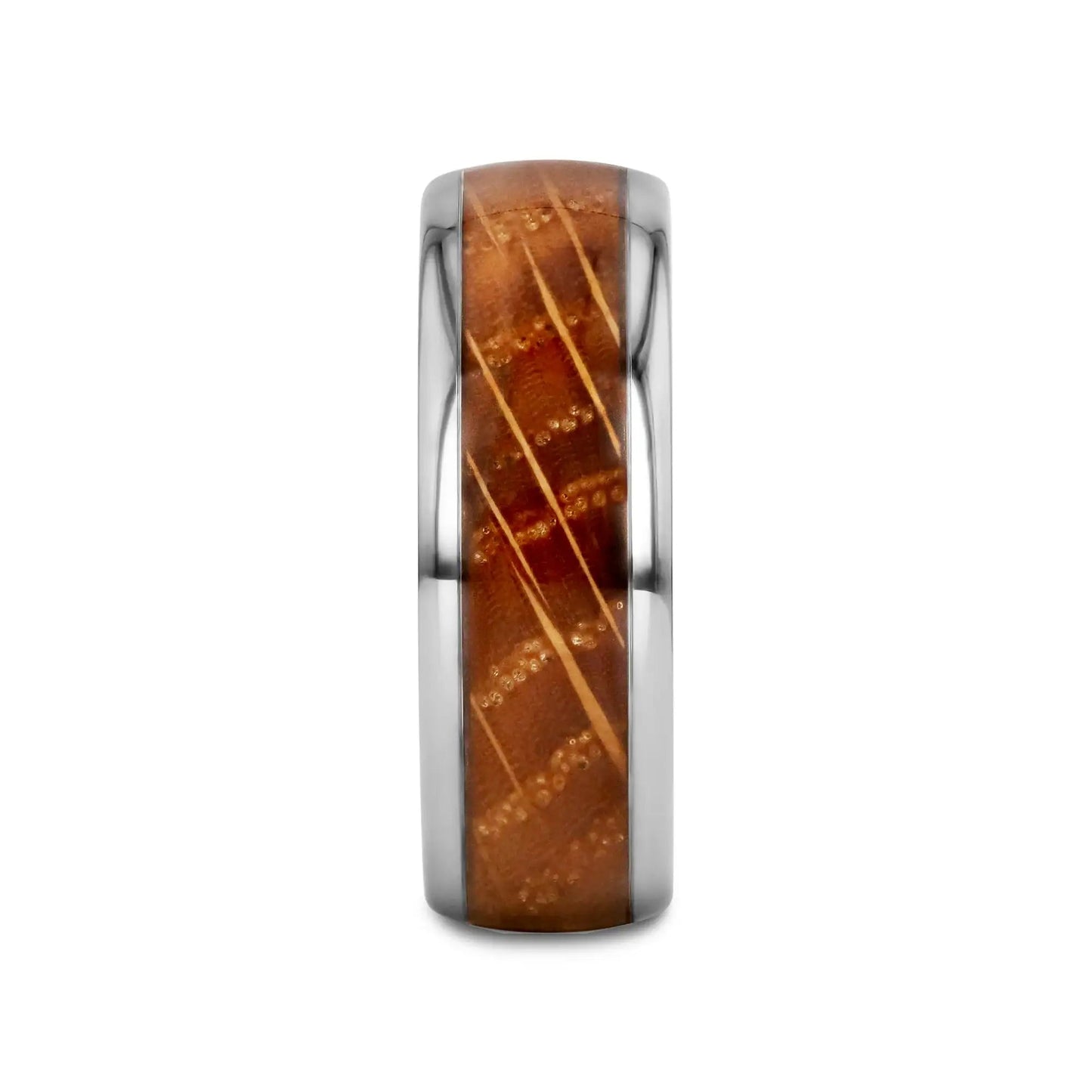 FORMENT Whiskey Barrel Inlaid Tungsten Men's Wedding Band With Domed Polished Edges Made From Genuine Whiskey Barrels - 8mm