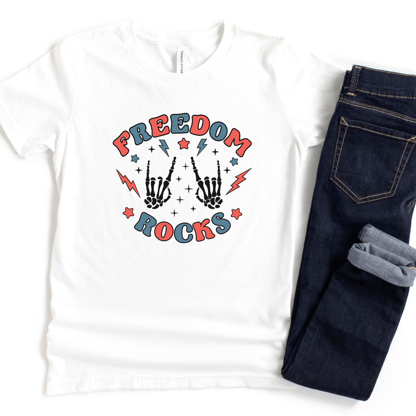 Freedom Rocks Skeleton Patriotic Kids T-Shirt