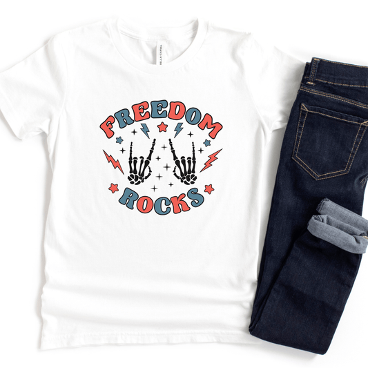 Freedom Rocks Skeleton Patriotic Kids T-Shirt