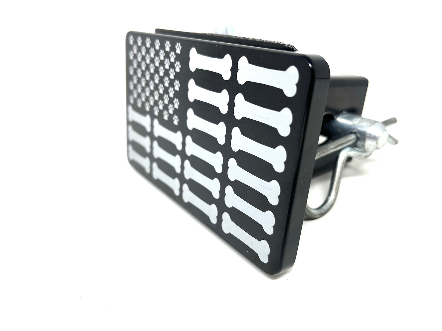 American Flag with Dogbones and Paws Hitch Cover