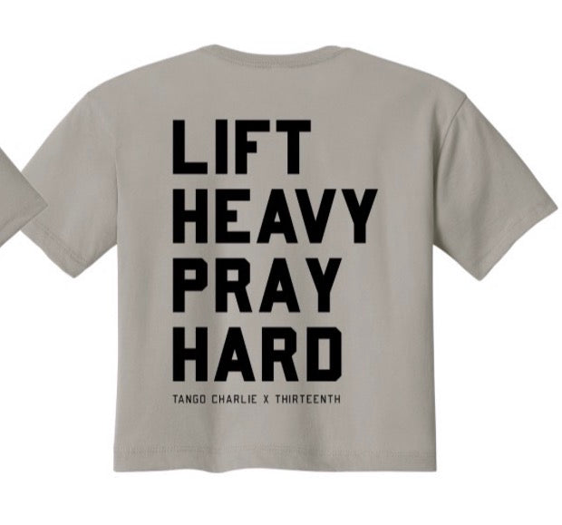 Lift Heavy. Pray Hard. - Sand Women's Crop Tee