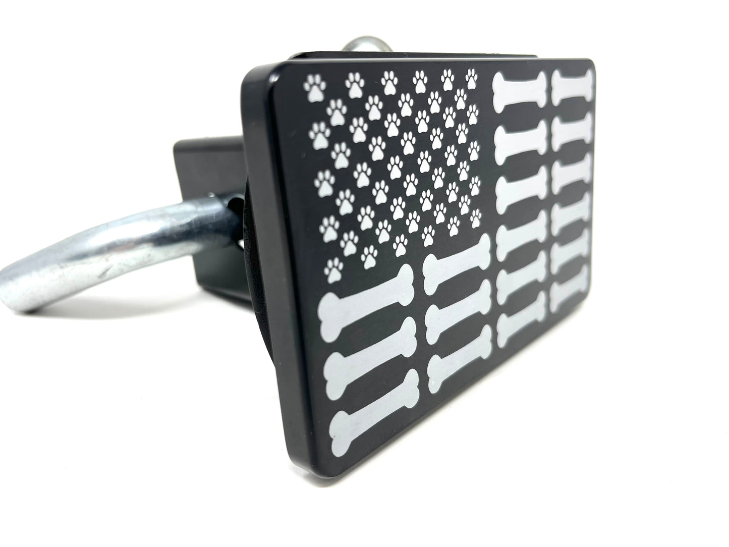 American Flag with Dogbones and Paws Hitch Cover