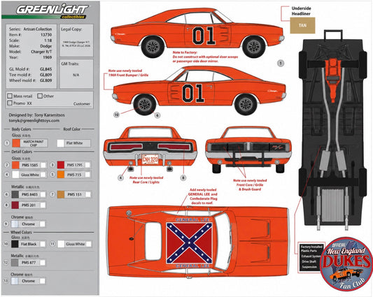 1:18 1969 Dodge Charger GENERAL LEE Greenlight (New Tooling) Preorder Winter 2027