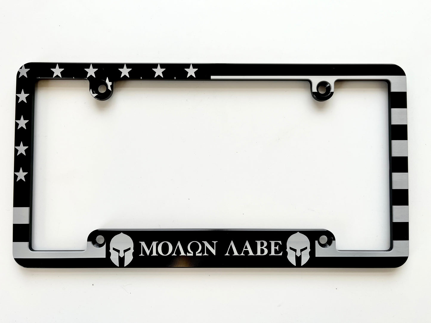 Molon Labe Spartan American Flag Billet Aluminum License Plate Frame