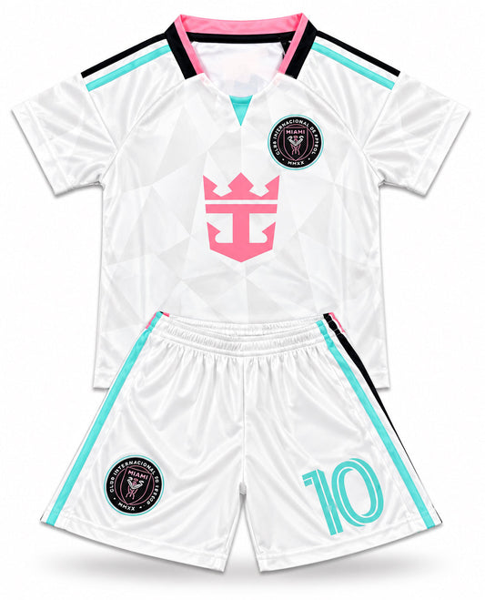 Lionel Messi 2027 Miami Home Kids Soccer Jersey Pink Set Football Youth Toddler