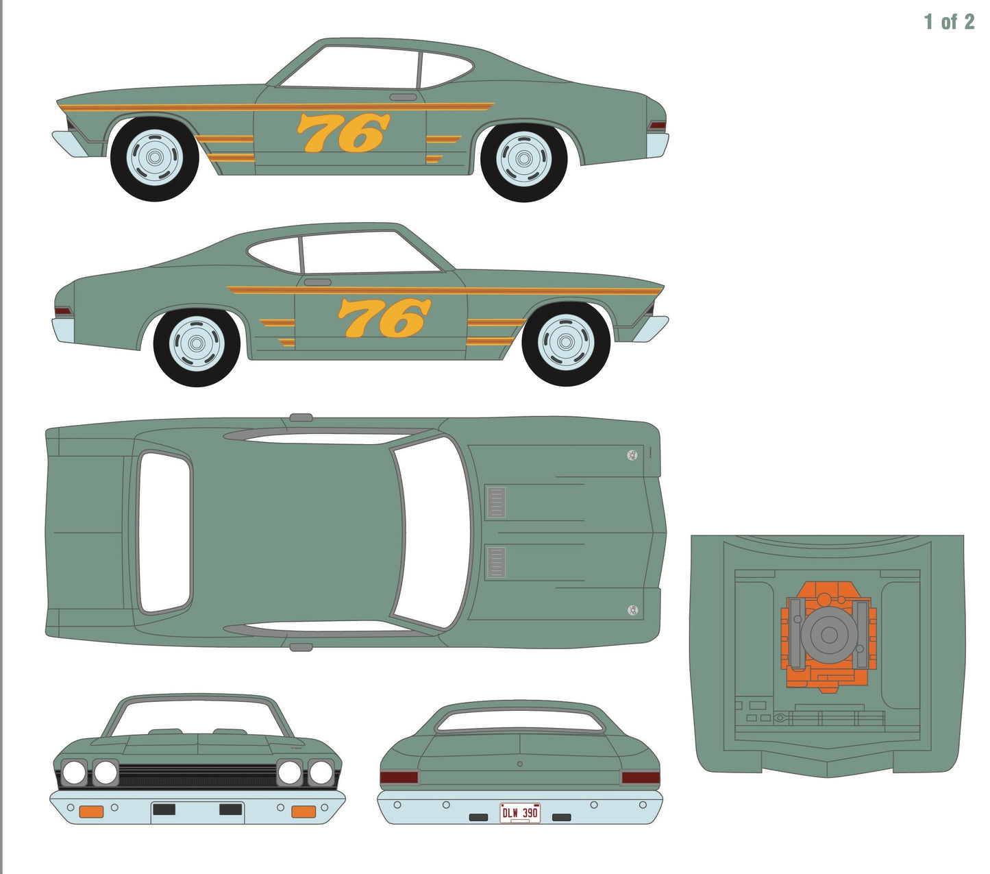 WHOLESALE CASE 12 CARS 1:64 1968 Chevy Chevelle #76 Race Car New England Dukes Exclusive Greenlight
