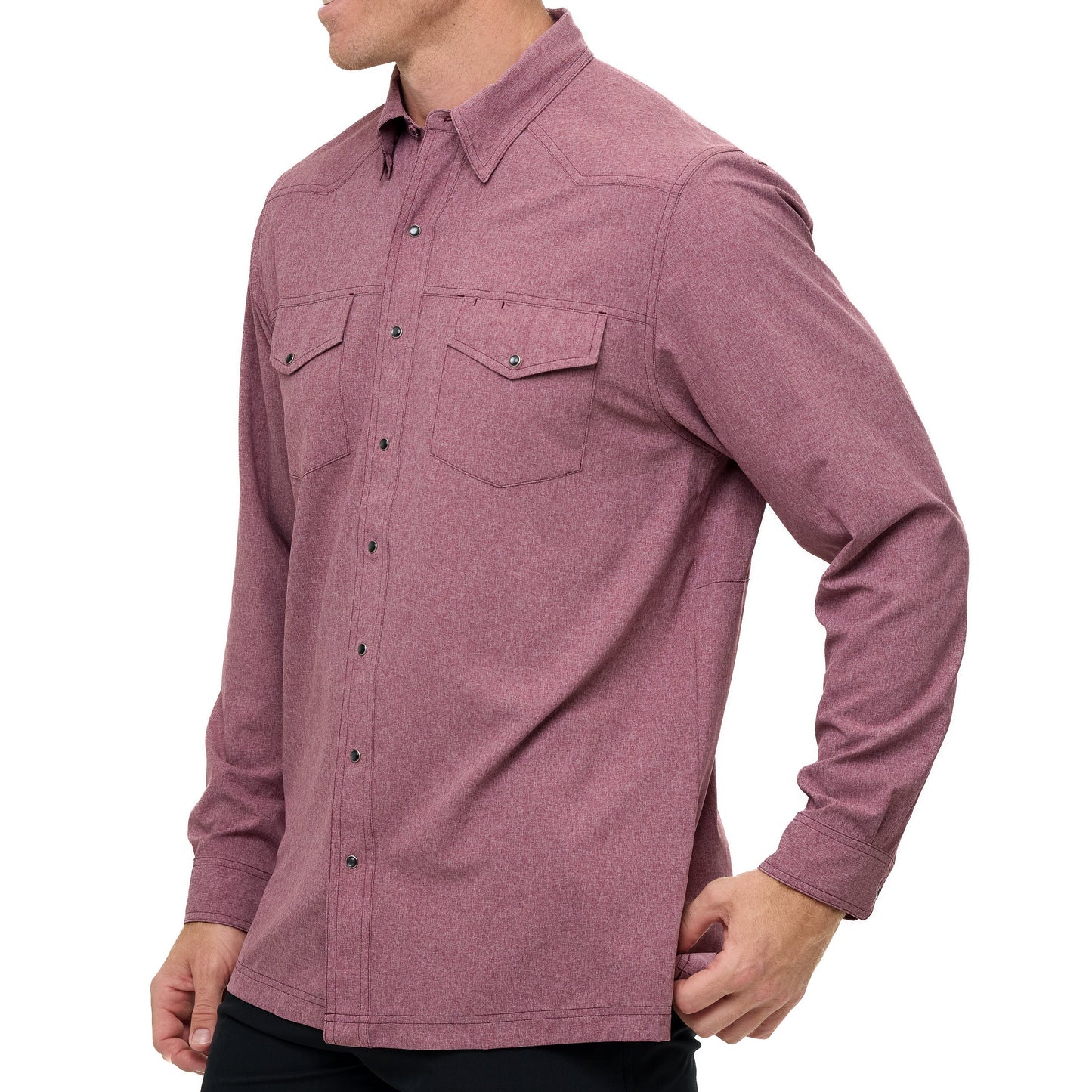 Maroon Pearl Snap Shirt | Long Sleeve