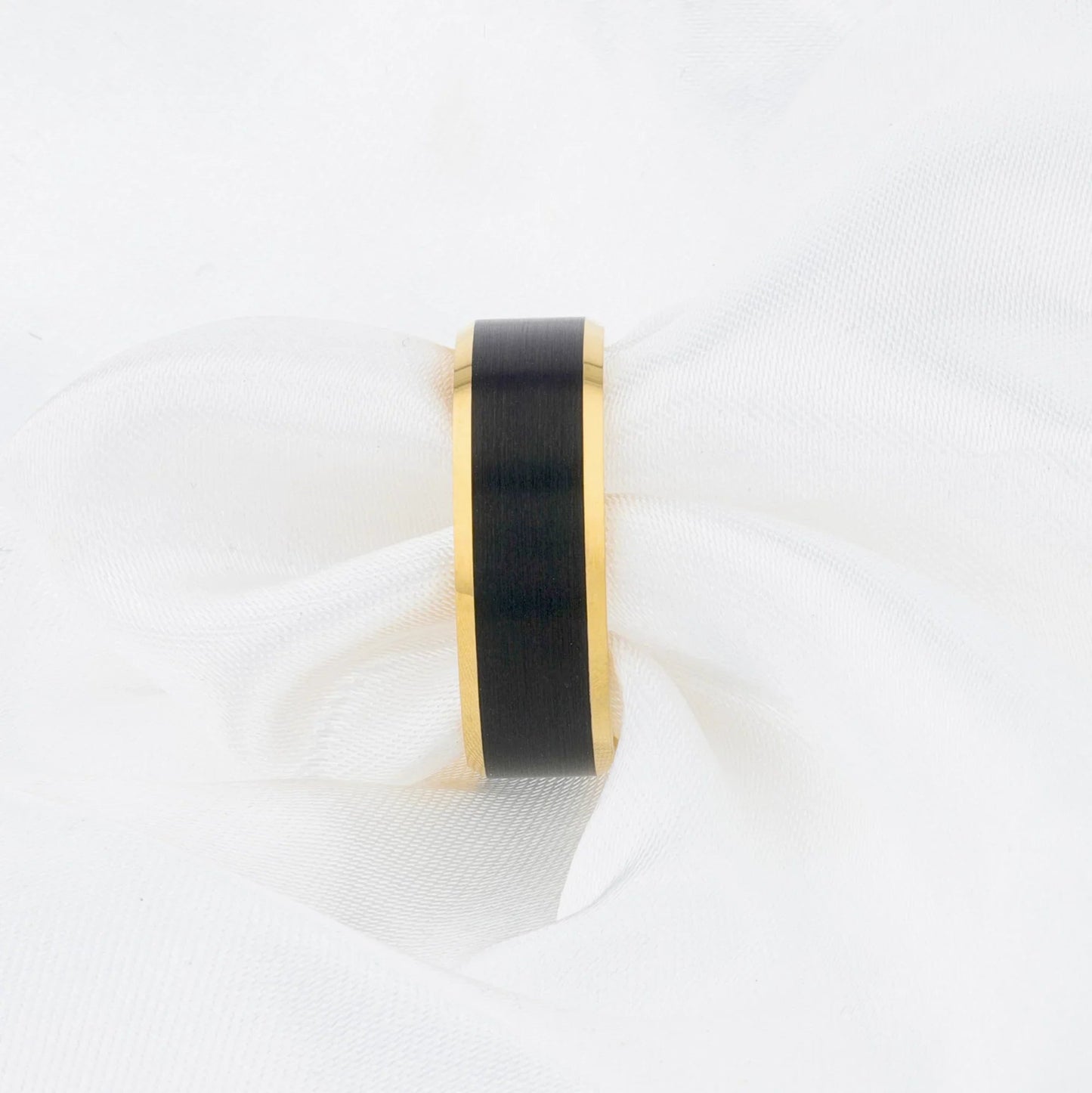GASTON Gold-Plated Tungsten Beveled Ring with Brushed Black Center – 6mm or 8mm
