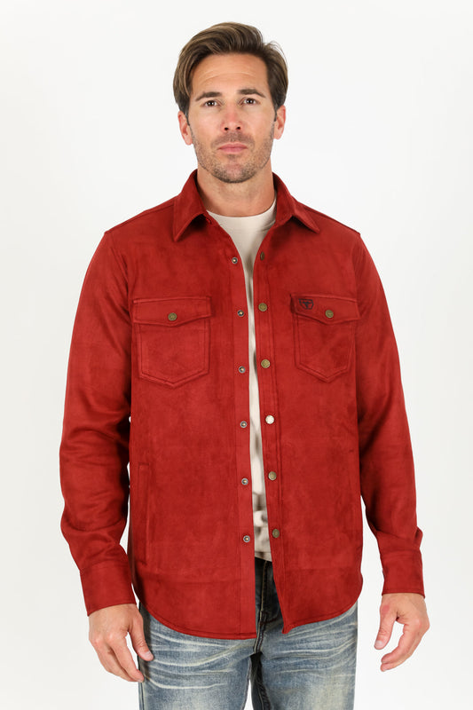 Men's Red Faux Suede Overshirt