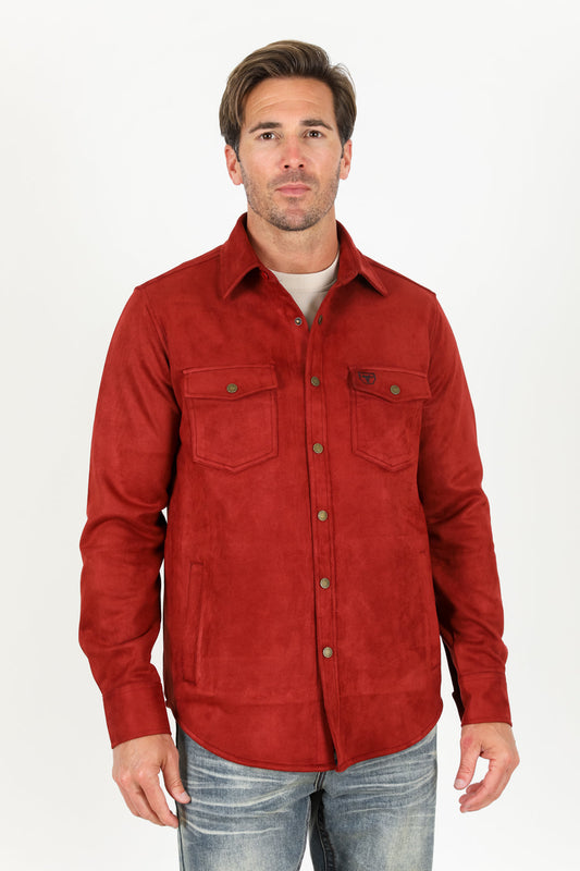 Men's Red Faux Suede Overshirt