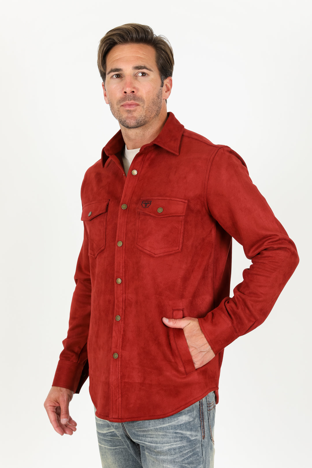 Men's Red Faux Suede Overshirt