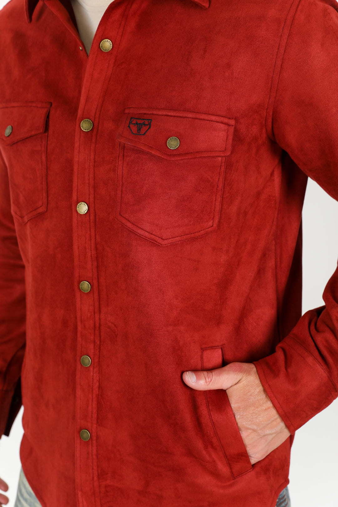 Men's Red Faux Suede Overshirt