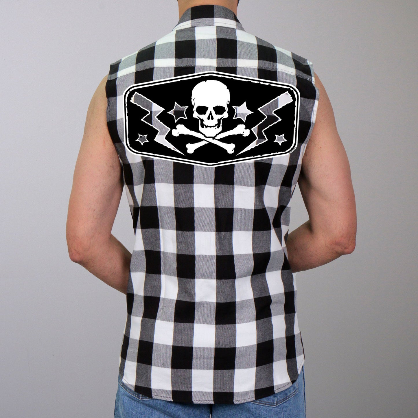 Hot Leathers Men's 'Skullforge' Black/White Cotton Flannel Shirt - Button Front - Riding/Casual/ Work Wear - GMS3490