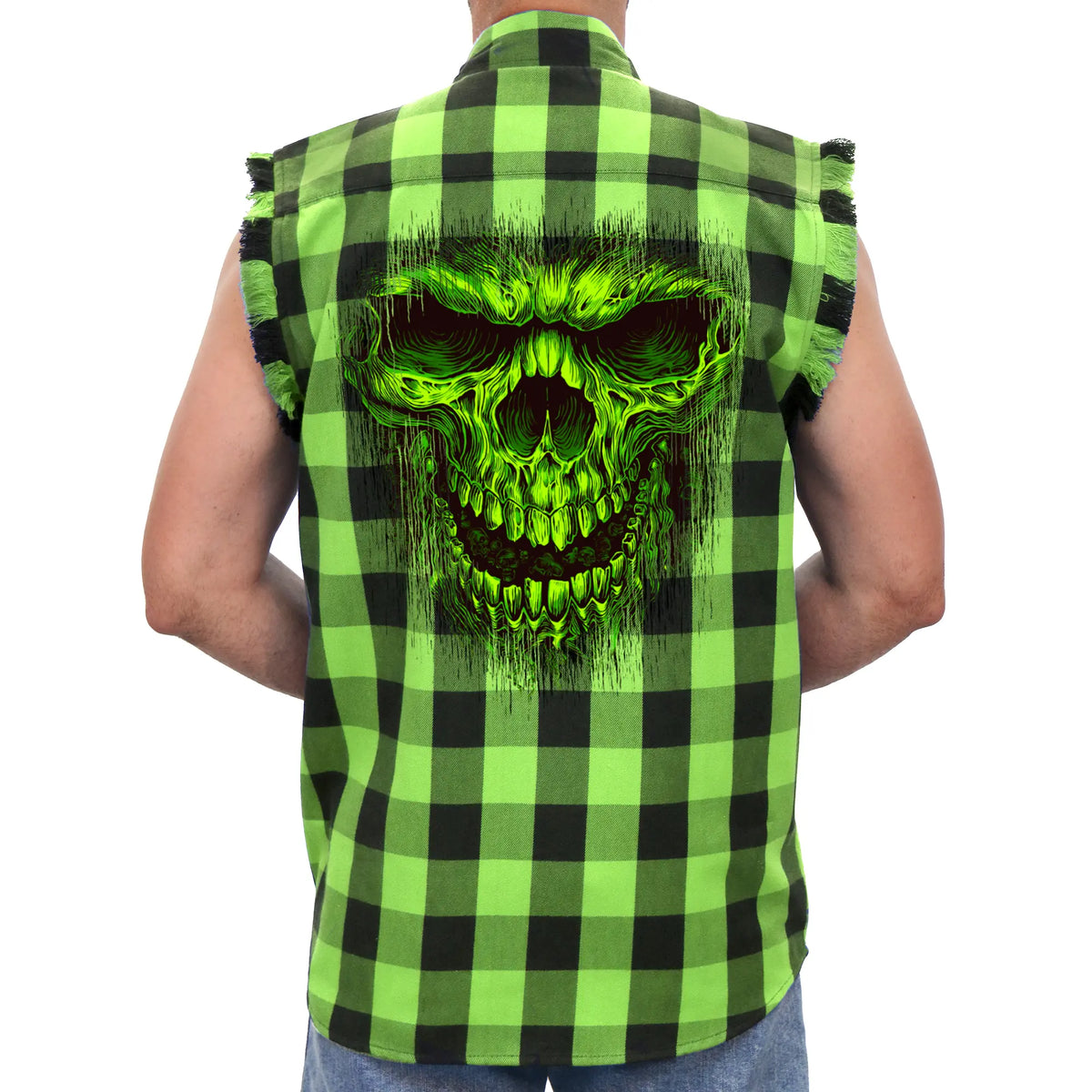 Hot Leathers Men's 'Shredder' Black/Green Cotton Flannel Shirt - Button Front - Riding/Casual/ Work Wear - GMS3492