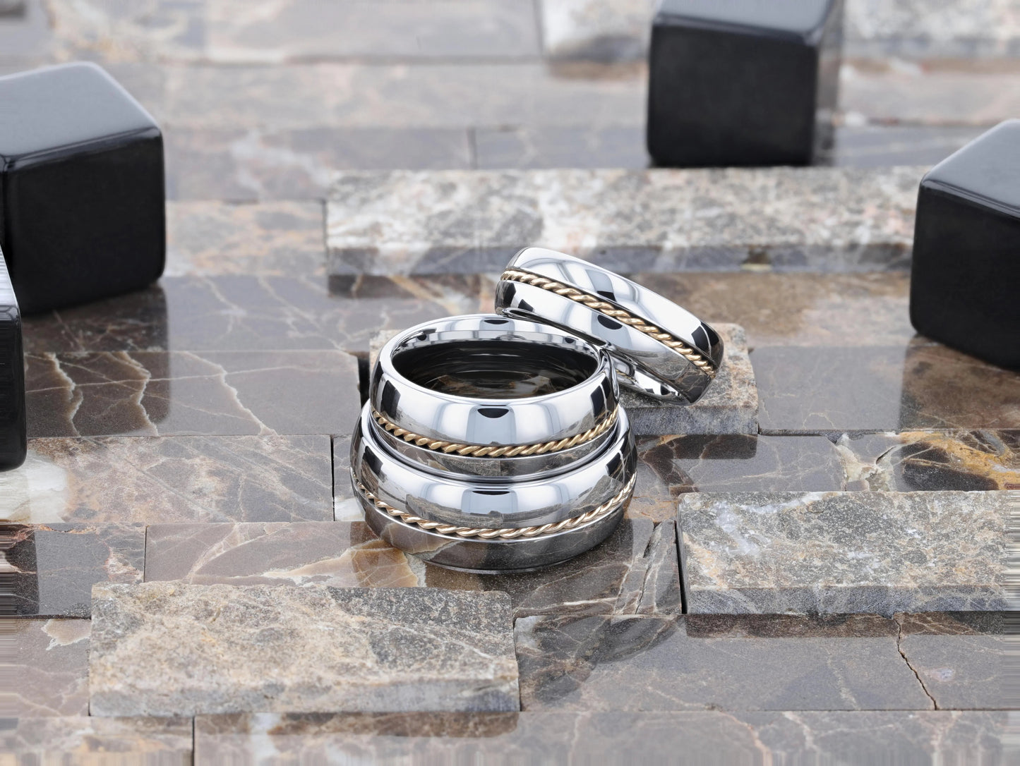 GOLDWYN Braided 14k Gold Inlay Domed Tungsten Ring - 6mm or 8mm