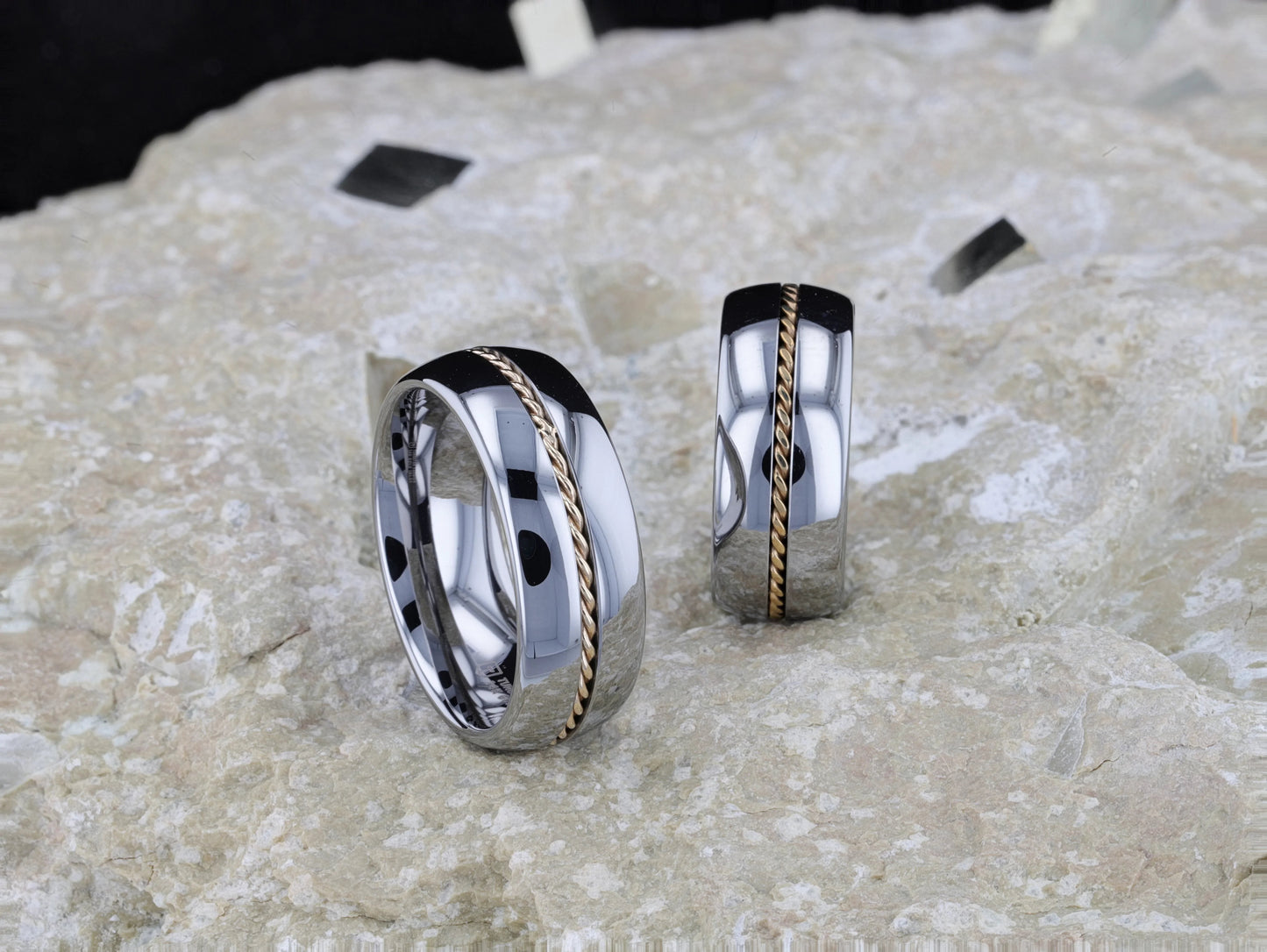 GOLDWYN Braided 14k Gold Inlay Domed Tungsten Ring - 6mm or 8mm