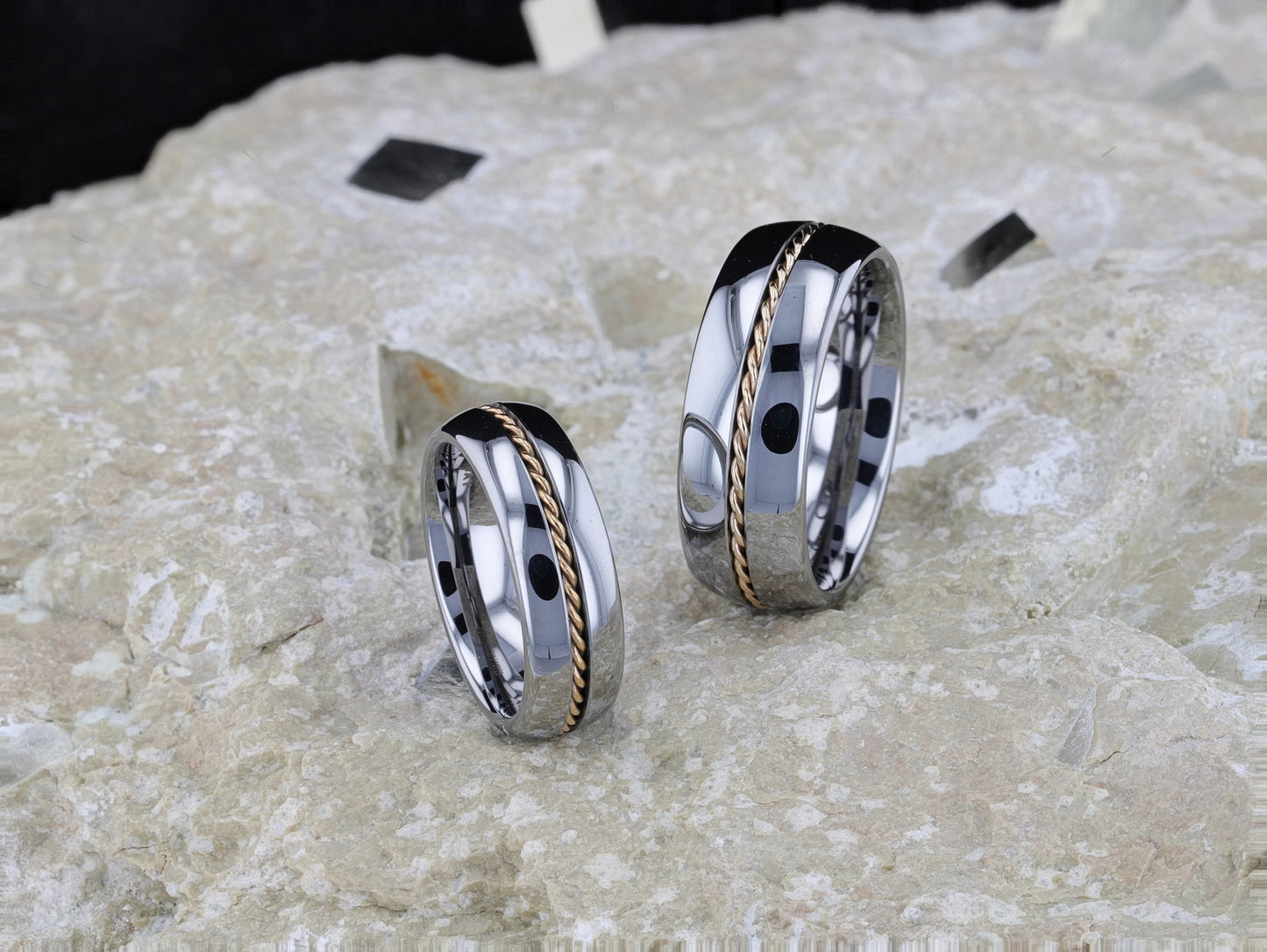 GOLDWYN Braided 14k Gold Inlay Domed Tungsten Ring - 6mm or 8mm