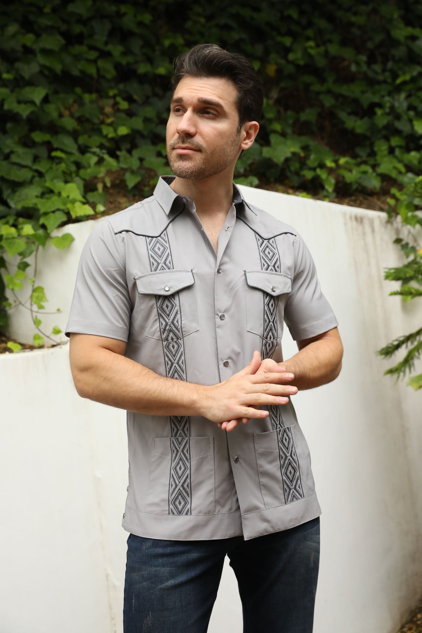 Men's Modern Light Gray GUAYABERA Shirt