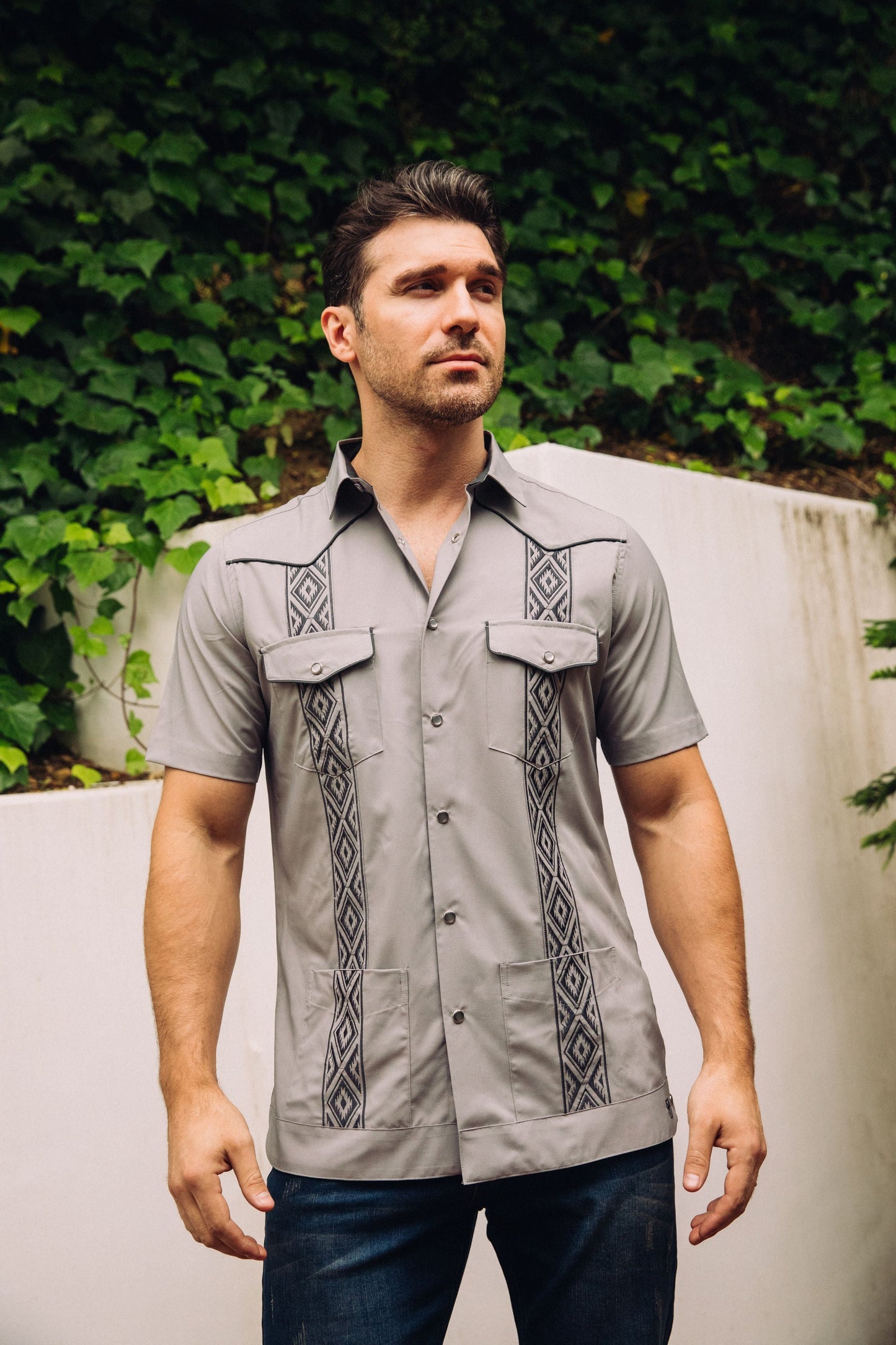 Men's Modern Light Gray GUAYABERA Shirt