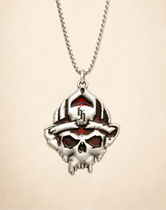 Skull Logo Fight Fire Translucent Red Pendant and Chain (24in)