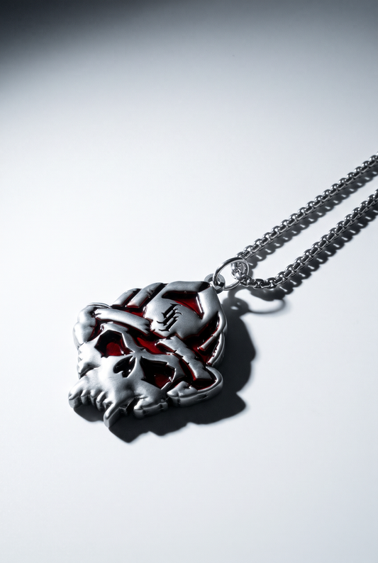 Skull Logo Fight Fire Translucent Red Pendant and Chain (24in)