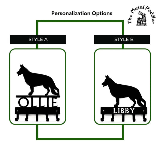 German Shepherd Personalized Key Hanger and Leash Holder -  5 Hooks