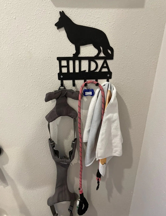 German Shepherd Personalized Key Hanger and Leash Holder -  5 Hooks