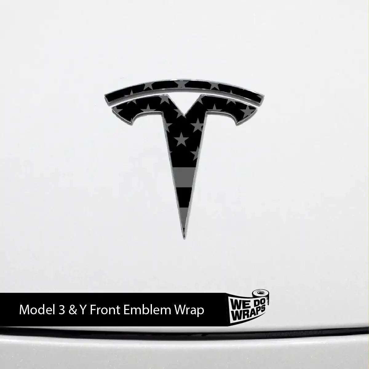 Ghost Black Patriot Flag Tesla Emblem Decals (Front + Back) | Model 3