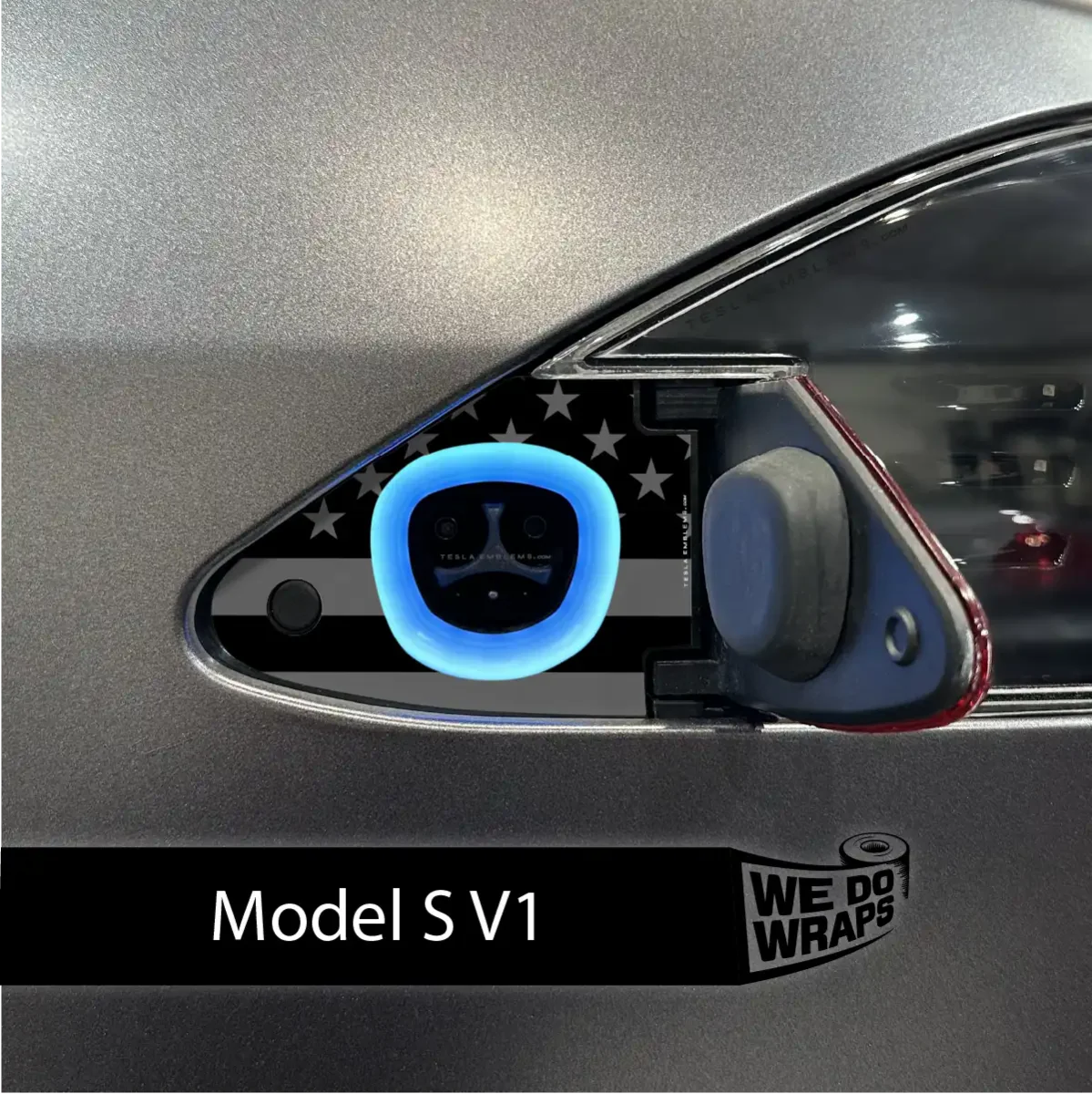 Ghost Black Patriot Flag Tesla Charge Port Wrap | Model S