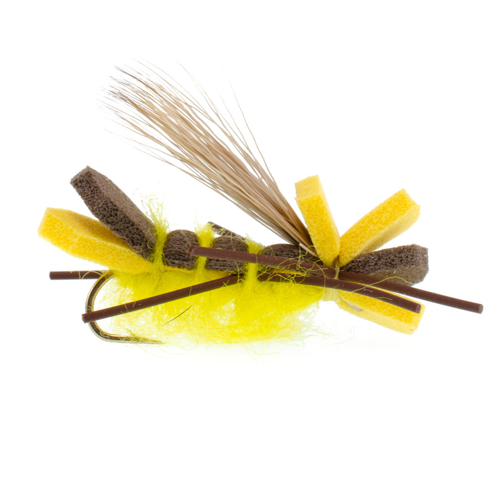 Basics Collection - Foam Hoppers Dry Fly Assortment - 10 Dry Fishing Grasshopper Flies - 5 Patterns - Hook Size 10