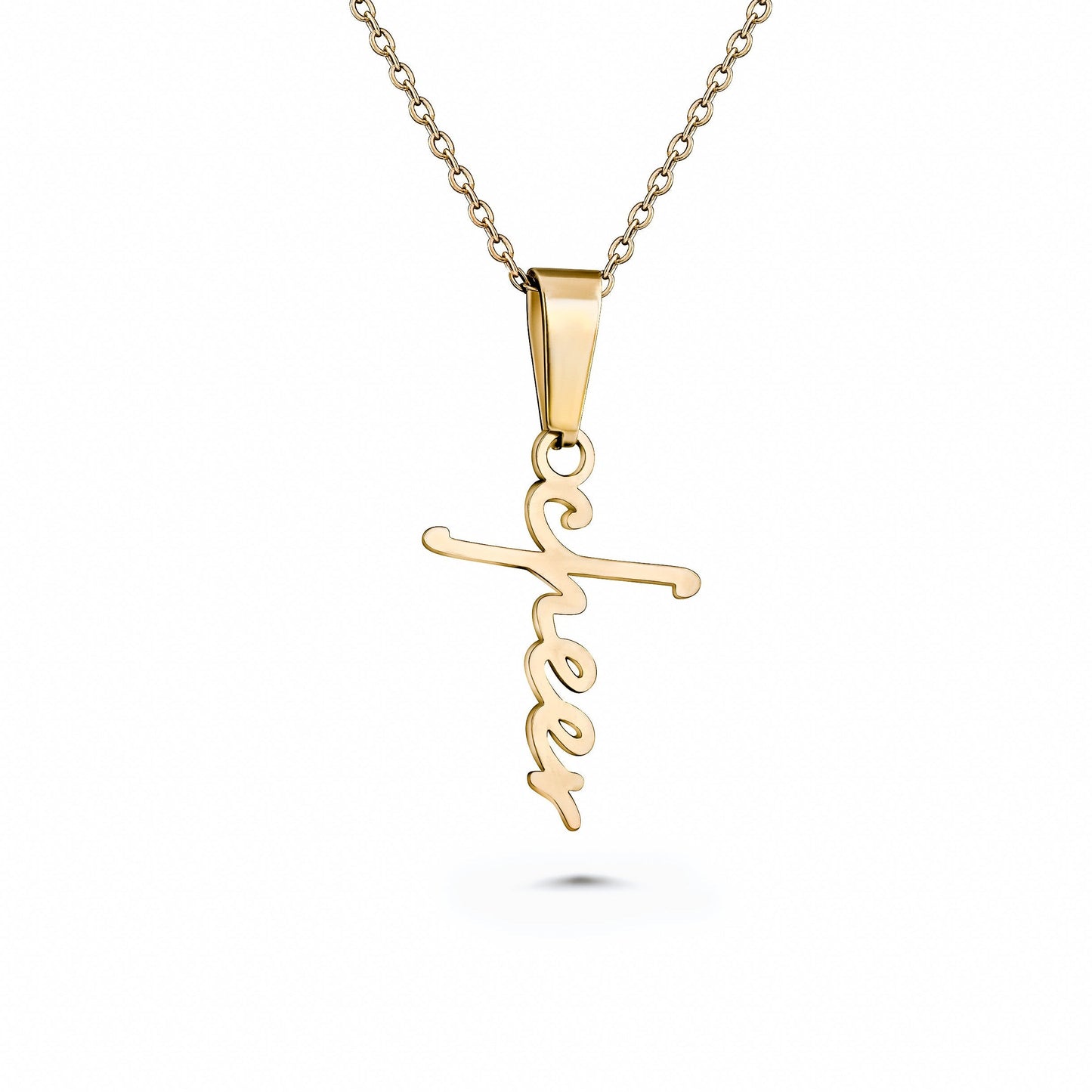 Cheer Script Cross Necklace