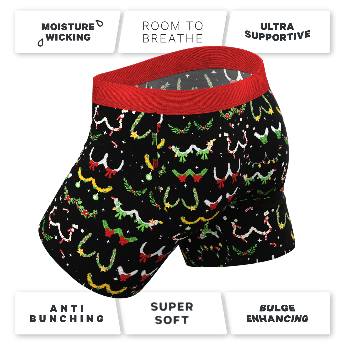 The Goodie Garland | Christmas Tinsel Busts Ball Hammock® Pouch Underwear With Fly