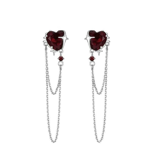 Gothic Heart Tassel Zircon Copper Stud Earrings