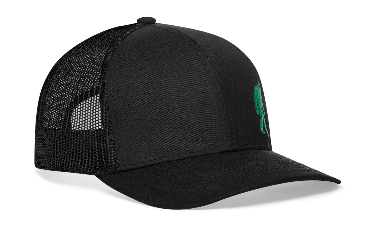 Green Bigfoot Trucker Hat  |  Black Sasquatch Snapback