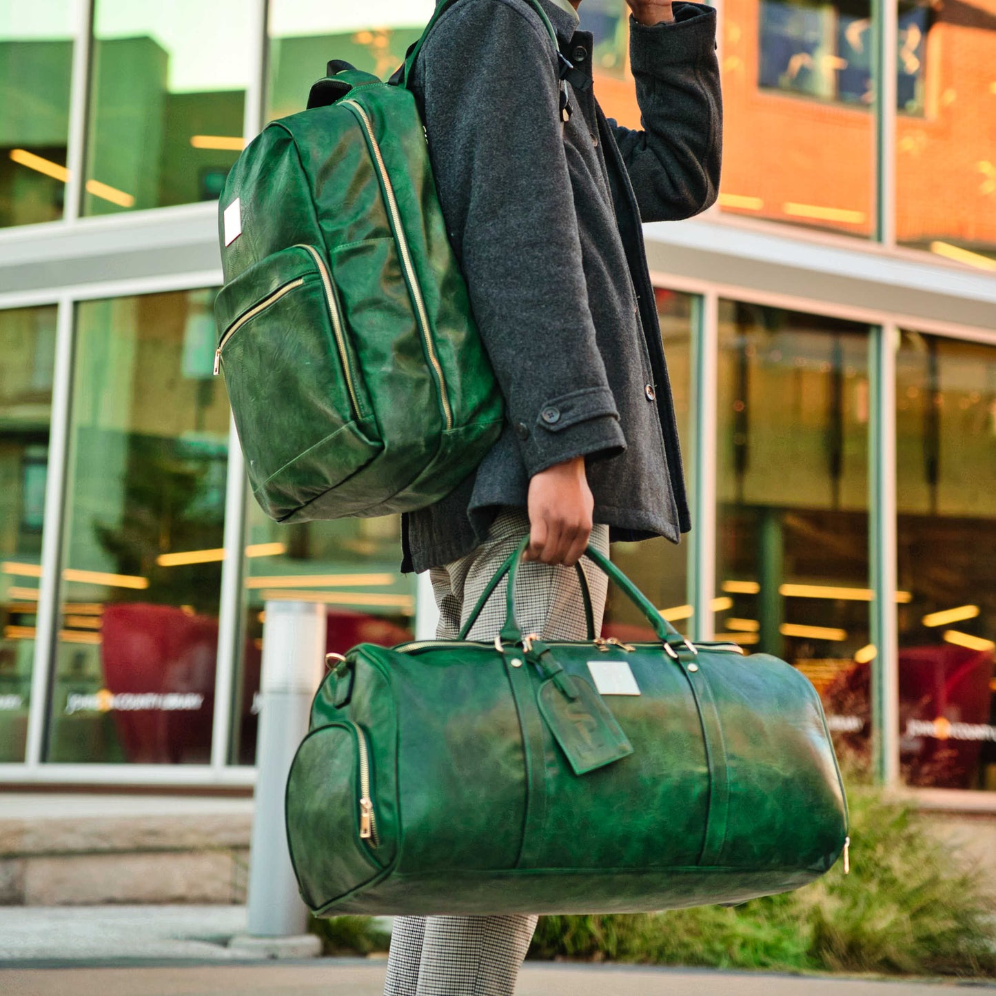 Emerald Green Leather Weekender Duffle Bag