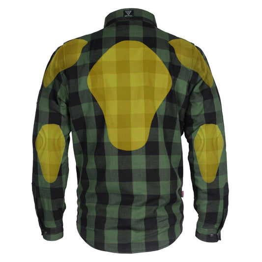 Protective Flannel Shirt - Dark Green Checkered with Pads